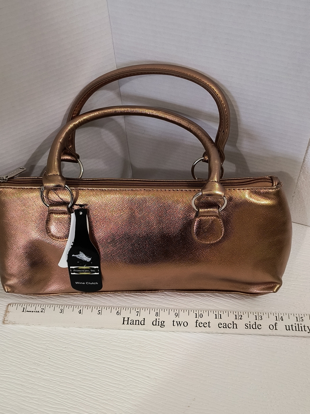 Metallic Rose Gold Wine Clutch with Top Handles